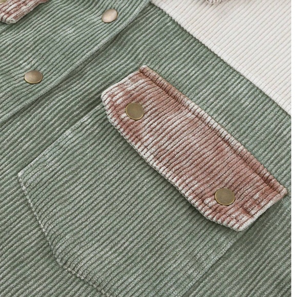 016 Cozy Color Block Oversized Corduroy Hoodie Jacket Shacket - Picture 6 of 13